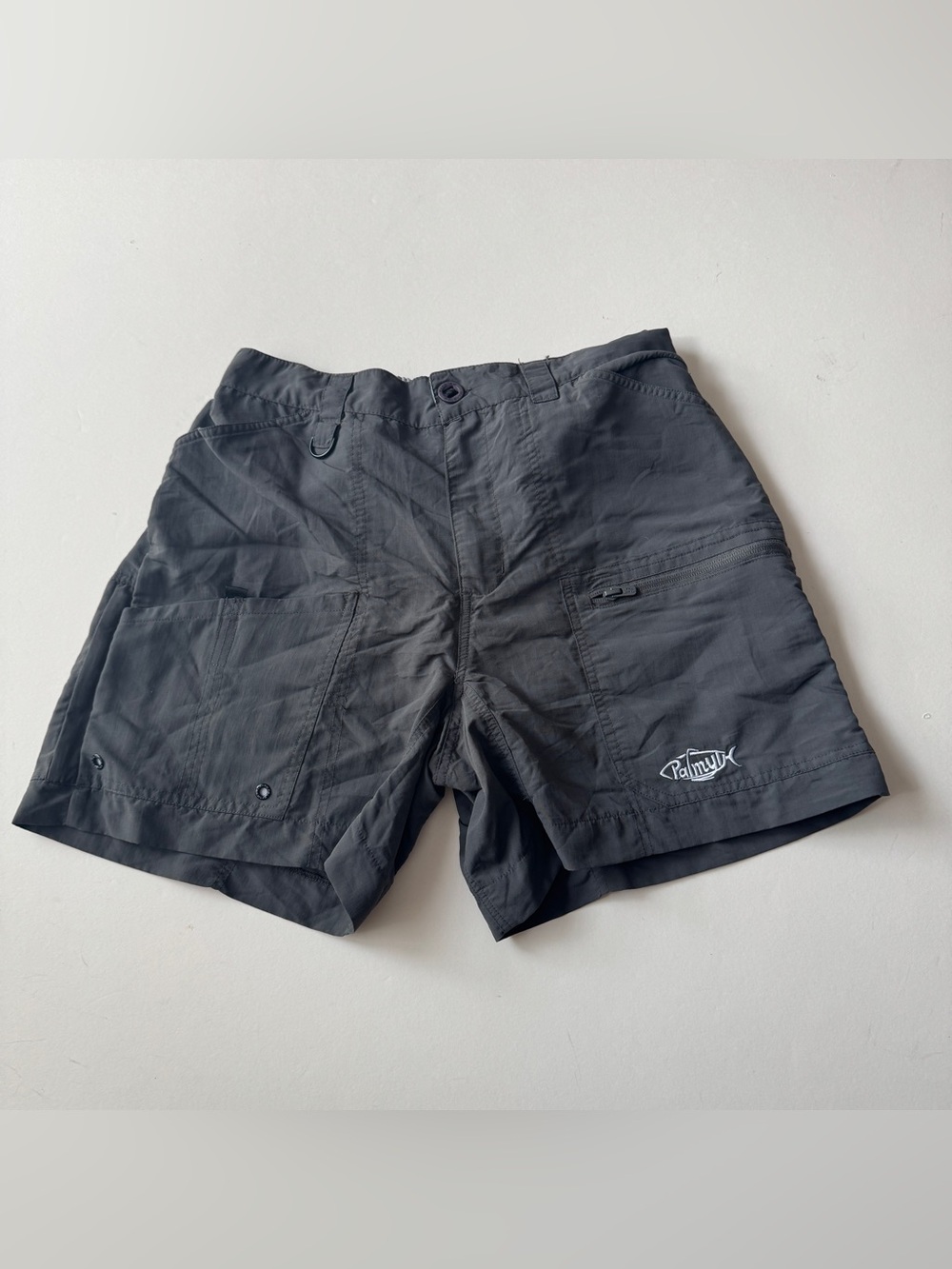Palmyth Shorts Mens Size 34 Fishing Olive Boating Flat Front Pockets Nylon Chino